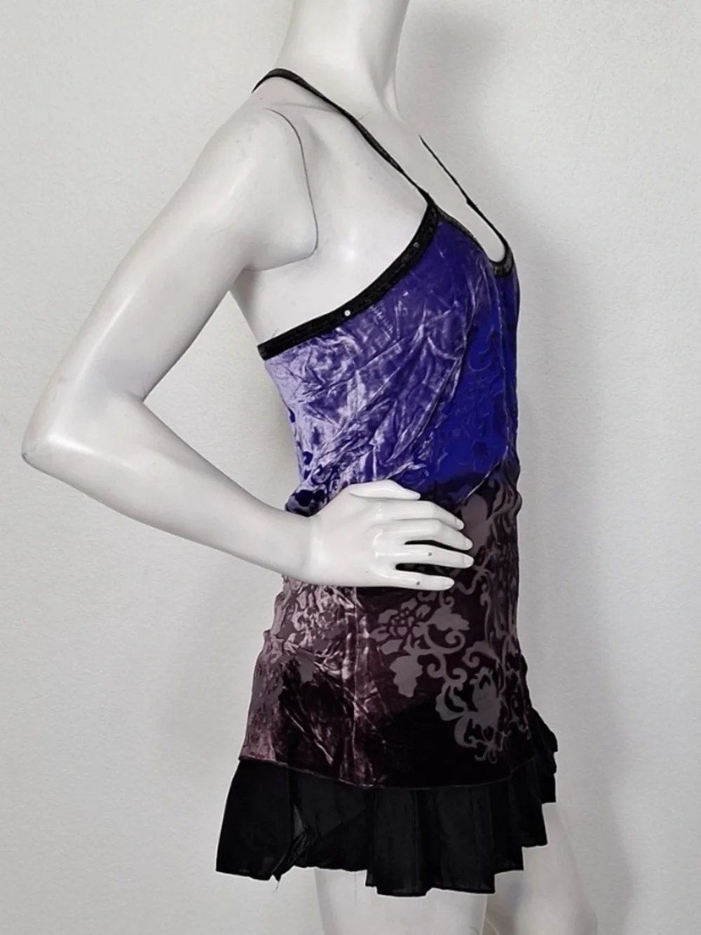 Free People Purple Black Burnout Velvet Ombre Boho Tunic Mini Dress Size 0